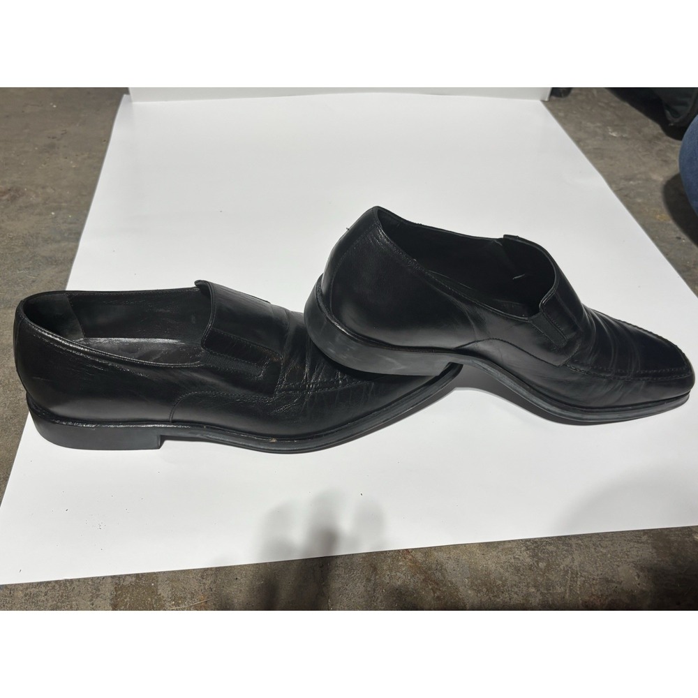 Bruno Magli Black Leather‎ Square Toe Mens Slip On Loafers Size 9M Italy